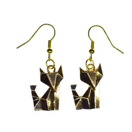 Miniblings Fox Earrings Pendant Cat Kitten Folding Art Origami Golden - Handmade Fashion Jewellery I Earrings Earrings Gold-Plated, Cotton, No Gemstone