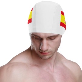 Dallonan Swimming Cap Flag of Spain with Emblem White Unisex Adult Swim Cap Polyester