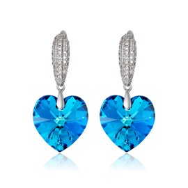 XUPING Crystal Earrings for Women Silver Dangle Blue Crystal Heart Zirconia Hypoallergenic Trendy Earring Jewellery, Silver, Crystal
