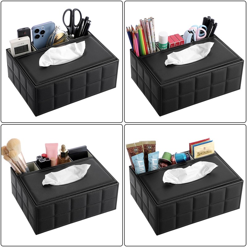 BTSKY PU Leather Household Office Rectangular Tissue Box with Remote