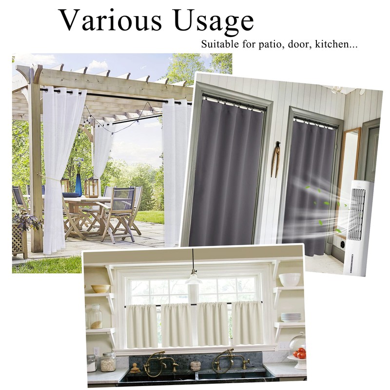 RYB HOME 1" Indoor Outdoor Tension Curtain Rod, 80-120" Rustproof
