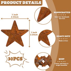 30PCS Metal Rusty Barn Star, 1 Inch Antique Primitives Star for Crafts, Mini Hanging Star for Festival Party Home Decor Vintage Farmhouse