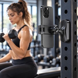 Magnetic Phone Holder for Gym Equipment – 360° Adjustable Retractable Clamp Mount for Hands-Free Viewing