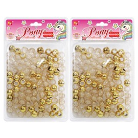 200 Pcs Beads Jewelry Making Kit DIY Hair Braiding Bracelet Ornaments Crafts Extra Large Round Pony +2 Beaders Included (Galactic Gold)