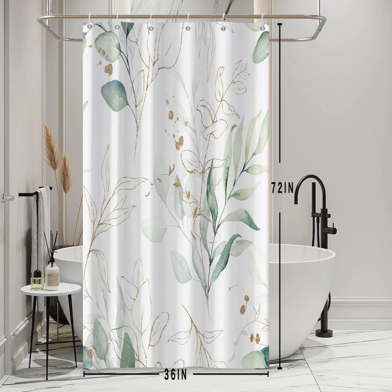 Stall Shower Curtain, Sage Green and Gold Eucalyptus Small Shower