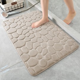 YIHOUSE Memory Foam Bath Mat Cobblestone Bathroom Rug Non Slip Washable Bathroom Mats Super Absorbent Bathroom Floor Mats(24"x36",Beige)
