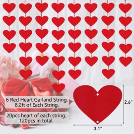 120 Valentines Red Felt Hearts Garland Valentines Day Red Heart Hanging String Garland Valentines Day Decor for Valentines Wedding Anniversary Birthday Party Supplies