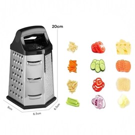 Zester 5404337 Hexagonal Cheese Grater with Non-Slip Base, Multi-Purpose Stainless Steel Grater for Vegetables and Cheese, Carrot Julienne, Multifunctional Vegetable Slicer