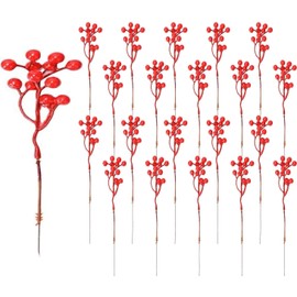 Cymax 20 Pack Red Berry Stems,23cm Christma Red Berries Branches for Christmas Tree, Artificial Xmas Berry Picks for Christmas Tree Ornaments Crafts Holiday Home Decor