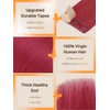 DOORES Real Hair Tape Extensions, Remy Hair Tape, Burgundy Red,