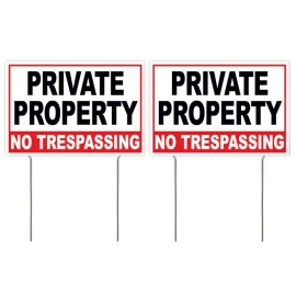 2 PACK - 8x12 Inch PRIVATE PROPERTY NO TRESPASSING Yard Sign w/ Stake wb
