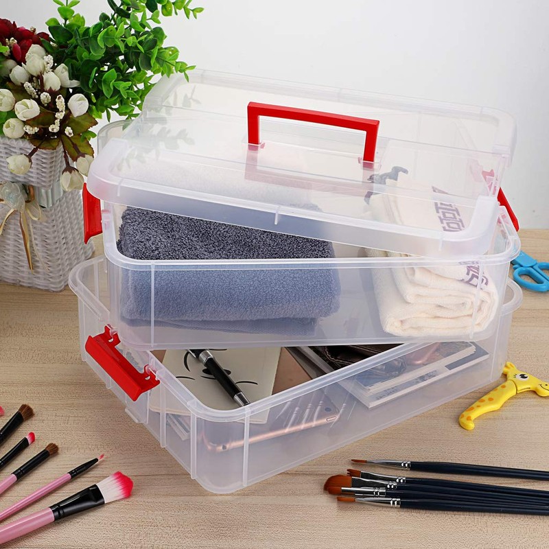 SUMNACON 2-Tier Stackable Craft Storage Box Plastic Adjustable Storage Containers