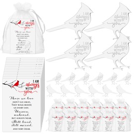 Ecation 50 Sets Christmas Funeral Favors for Guests Cardinal Memorial Pocket Hug Token Memorial Coin with Funeral Prayer Cards Organza Bag Sympathy Gifts for Celebration of Life Loss of Loved One