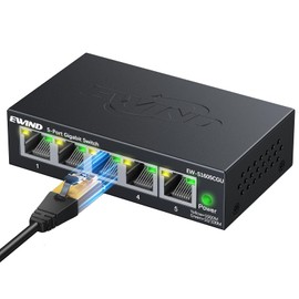 EWIND DualRateLED 5 Port Gigabit Ethernet Switch with VLAN Isolation, Higher Performance Unmanaged Network Switch, Plug & Play, Fanless Silent Operation, Desktop/Wall Mount Metal Ethernet Splitter