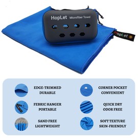 Hoplet Microfiber Camping Towel with EVA Case, Extra Large 28"x56" Super Absorbent and Quick Dry Beach Towel, Portable Travel Microfiber Towel Best for Beach Hiking Swimming Outdoors Gym (XL Blue)