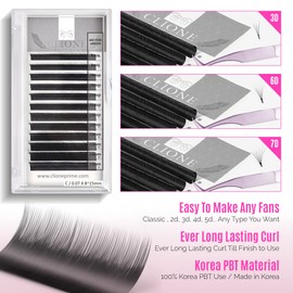 CLIONE PRIME Lash Extension Lashes - 0.07 C Curl Lash Extensions 8-15 mm Mixed Length Eyelash Extensions Mega Volume Lash Extensions Classic Eyelash Extension Pestañas Pelo a Pelo Profesional