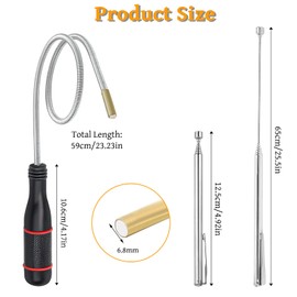 Pack of 3 Magnetic Pickup Magnetic Rod Grabbers with 500 mm Flexible Gooseneck, Portable Flexible Bar Magnet, Strong Magnetic Gripper with Extendable Magnetic Rod for Picking Up Small Parts