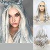 SERENEWIG 26 Inch Silver Gray Synthetic Lace Front Wigs for Women Natural Grey Long Body Wave Side Part Heat Resistant Synthetic Hair Replacement Wigs for Women Daily Wear Cosplay