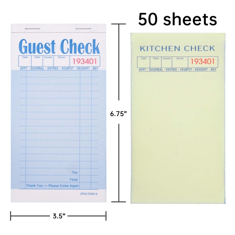 ESSENTIAL Guest Check Books 3.5" x 6.7", 1000 Duplicates Server