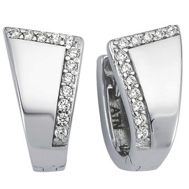 Vinani Women's Earrings 925 Silver – Folding Hoop Earrings Set for Women Made of 925 Sterling Silver Zirconia White Trapezium Shiny 2CZE, Sterling Silver