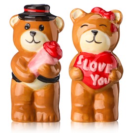 Zhehao Set of 2 Valentine's Day Salt and Pepper Set Valentine Table Top Decoration Heart Love Bear Salt and Pepper Shaker for Valentine Kitchen Decorations Supplies