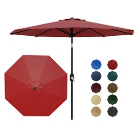 9 ft Patio Umbrella - 8 Sturdy Ribs Outdoor Table Umbrella with Crank Lift & Push Button Tilt - Market Umbrella for Pool, Deck, Yard, Garden - Red