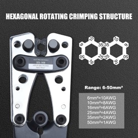 Battery Cable Lug Crimping Tool, heavy-duty wire crimper with Cable Cutter and 60Pcs Copper Ring Terminals for AWG 10-1/0 Electrical Lug(Sliver)