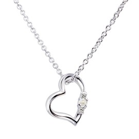 Sears 1491-tdt-01 Women's Natural Diamond Heart Necklace, Teddy Bear Plush Set, Silver, June Birthstone Blue Moonstone