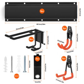FNFAI Garage Wall Organizer, 48 Inch Garage Storage Rack Garden Tool Organizer With Large Storage Space, Easy Assembly For Shovels Rakes Brooms & Yard Tools