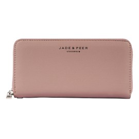 Jade & Peer Women's Soft Faux Leather Wallet Large with Multiple Compartments and Coin Pocket, lightpink, Elegant