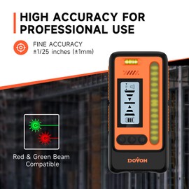 High Accuracy Laser Level Receiver : Dual LCD Display Laser Level Detector 197ft in Sunlight Outdoors, Loud Speaker, IP54 Shock-Resistant, DR1