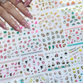 30 Sheets Nail Stickers for Nail Art, Valentine's Day Nail Decals 3D Self Adhesive Nail Art Supplies Heart Rose Lip Nail Art Stickers Cute Valentines Designs Pink Manicure Decals for Women Nail Decor