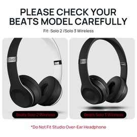 Replacement EarPads for Beats Solo 2 Solo 3, 1 Pair Wireless On-Ear Headphone Replacements, Compatible with Beats Solo3/Solo2 A1796/B0534 Headphones, Made of Protein Leather Memory Foam（Black）