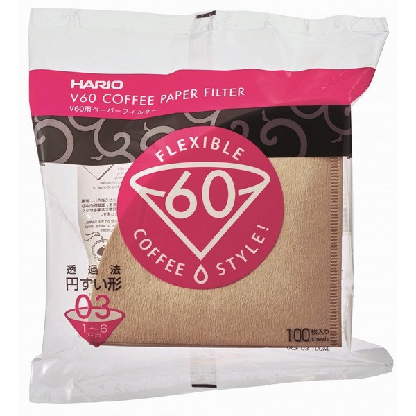 Hario V60 Paper Coffee Filters Single Use Pour Over Cone Filters Size 03 Natural, 100 count