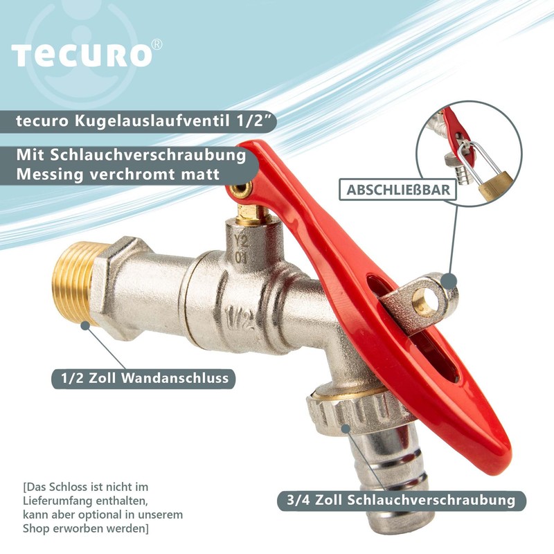 tecuro Outlet Valve with Lockable Lever 1/2 Inch Chrome-Plated Matt