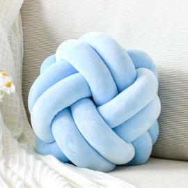 Uvvyui Knot Pillow Ball, Soft Blue Home Decor Knotted Pillows, Cute 11" Knot Pillow Round Velvet Plush Throw Pillow, Aesthetic Decorative Pillows for Bed, Floor, Couch, Bedroom