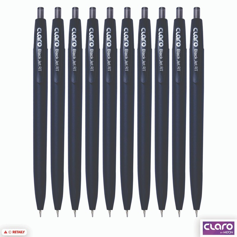 CLARO Black Jet RT Retractable Ballpoint Pens, BLACK, Fine Point