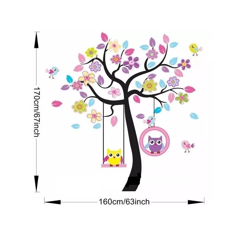 DaraBaby Vinil Decorativo Infantil Árbol Búhos Columpio Sala Cuarto