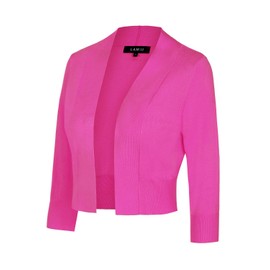 Mintlimit Women's Open Knit Cardigan Bolero, Short 3/4 Sleeve Festive Cardigans with Button, Bolero Shrug, fuchsia