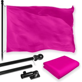 G128 Combo Pack: 6 Feet Tangle Free Spinning Flagpole (Black) Solid Pink Flag