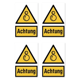 W025 W025 DIN EN ISO 7010 / ASR A1.3 Stickers: 150 x 100 mm, Pack of 4 – Warning Word Warning for Opposite Rolls – Warning Sign with Text (German) (Yellow/Black)