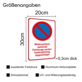 Sign 20 x 30 cm Aluminium Composite Panel for Fence Gate Door Posts Weatherproof Robust Aluminium Sign Parking Sign Durable (02 Parking Prohibition High)