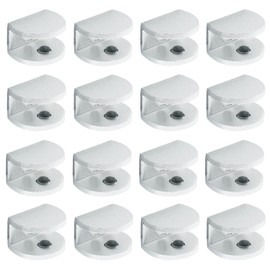 Bivethoi Glass Shelf Bracket Adjustable Shower Brackets, Heavy Duty Rectangle Clamp Holder Glass Shelves, Wall Mount Clamps Clip Support Panel Hardware Replacement Part, Silver(Pack of 16)