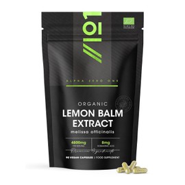 Organic Lemon Balm Extract 4800mg - 8mg Rosmarinic Acid from High Strength 6:1 Extract - 90 Vegan Capsules - Resealable and Recyclable Pouch by Alpha01