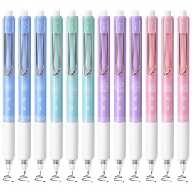 BAYTORY 12 Pcs Rollerball Gel Pens, Retractable Multipack Black Ink Smooth Writing Pen, Fast Dry Ink Pens for School Office Home Supplies (Vintage)