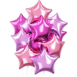 18Pcs Purple Pink Star Foil Balloons, 18 Inch Pink Star Foil Balloons Pink Aluminum Foil Balloons Hot Pink Purple Stars Mylar Helium Balloons for Girls Women Birthday Wedding Baby Shower