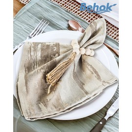 BEHOK Wood Bead Napkin Rings Set of 12, Rustic Farmhouse Style Wooden Napkin Ring for Thanksgiving, Chrismas, Wedding, Holiday Dinner Party Table Decor