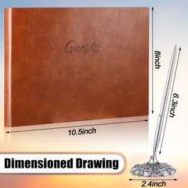 Geyee Leather Guest Book and Pen Stand Set, 10.5" x 8" Embossed Guests Sign in Book Registry Book for Funeral, Wedding Reception, Vacation Homes and Events, 80 Sheets (Brown)