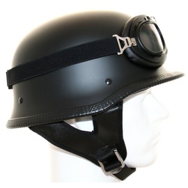 ATO Helmets Oldtimer Motorcycle Helmet with Aviator Goggles Wehrmacht Helmet, Medium 57 / 58 cm, Matte Black