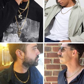 Cadena de eslabones Figaro de acero inoxidable de 4 a 8,5 mm para hombre y mujer, chapada en oro real de 18 quilates de 40,6 a 76,2 cm